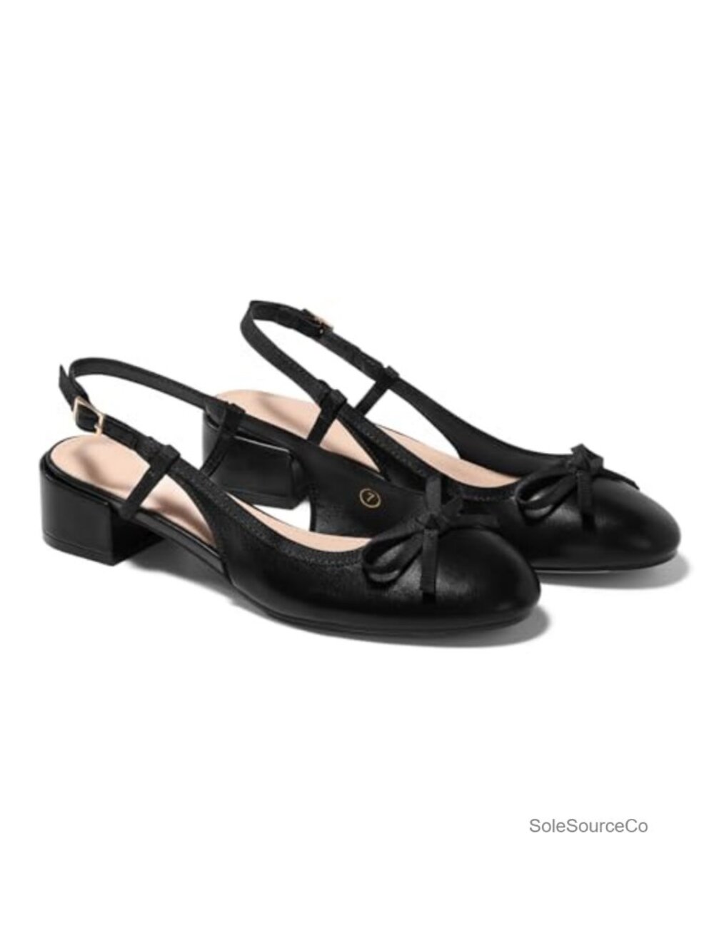 Women's Chunky Low Heel Slingback Ballet Bow Pumps Closed Toe Dress Wedding